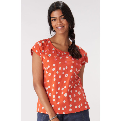 Tivisha Batik Print Cap Sleeve Top - Punch Tivisha Batik Print Cap Sleeve Top - Punch
