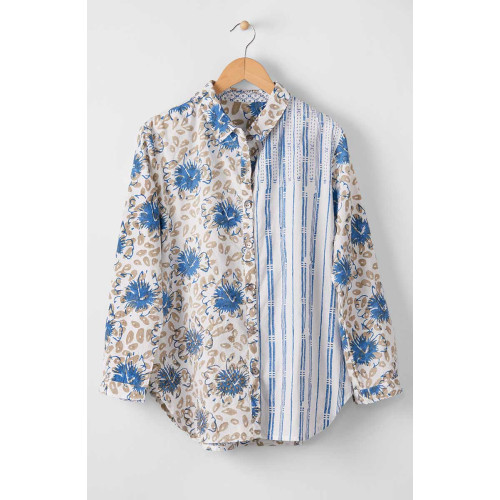 Jeevan Organic Shirt - White/Lapis Jeevan Organic Shirt - White/Lapis